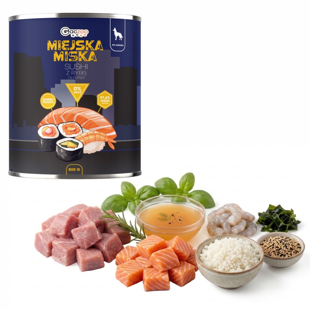 Gaczoo Miejska Miska karma mokra dla psa Sushi z łososiem Style 800g